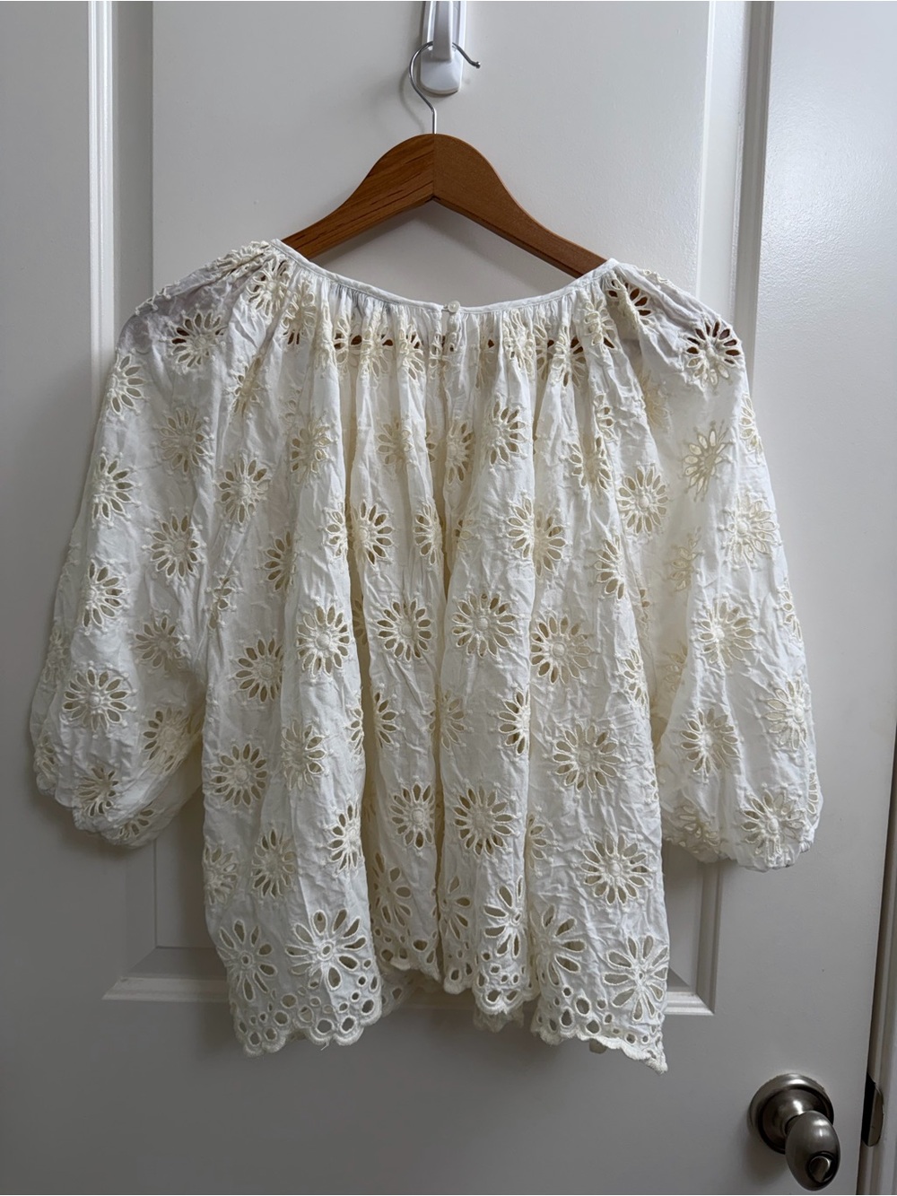 Madewell Large Women's Cream Eyelet Peasant Blouse - Picture 2 of 5